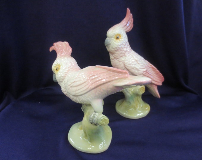Rare Vintage 1950s Brad Keeler Cockatoo Ceramic Figurines 50s Pink
