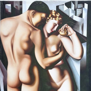 24x37 Adam and Eve, Oil Canvas Acrylic, Tamara de Lempicka PRINT Reproduction image 3