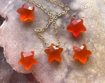 Carnelian Necklace, Star Necklace, Carnelian Crystal Pendant, Carnelian Choker, Raw Crystal Necklace, Necklaces For Women