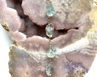 Raw Aquamarine Necklace,  Crystal Necklace, March Birthstone, Boho Jewelry, Silver or Gold, Y Lariat Layering Birthday Gift For Her  Women