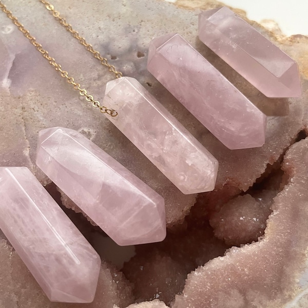 Natural Rose Quartz Necklace Sterling Silver or Gold Fill, Rose Quartz Pendant, Crystal Necklace, Rose Quartz Jewelry, For Women