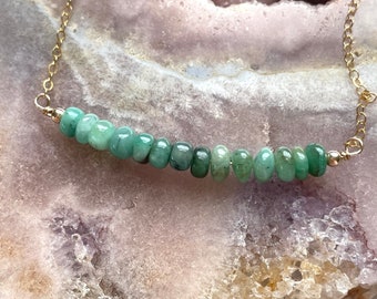 20 Emerald Rondelle Gemstone Bar Necklace