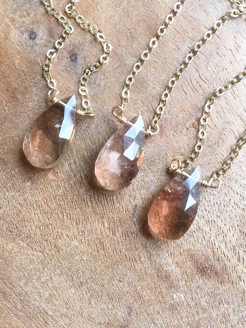 Dainty Imperial Topaz Bar Necklace on 14K Gold Filled 18 Inch length November Birthstone Jewelry