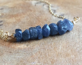 Raw Blue Sapphire Necklace, September Birthstone Necklace, Raw Stone Necklace, Gift For Women