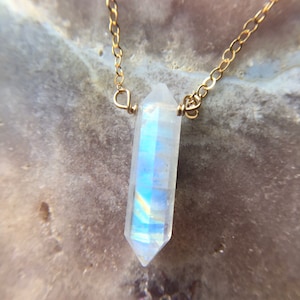 Rainbow Moonstone Necklace Gold or Silver, Crystal Point Necklace, June Birthstone, Gift For Women