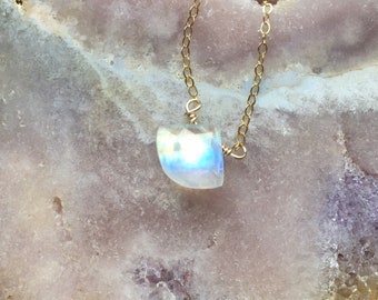 Delicate Moonstone Necklace, Rainbow Moonstone Jewelry, June Birthstone, Necklaces For Women, Gift For Wife, Gift For Mom, Gift For Wife