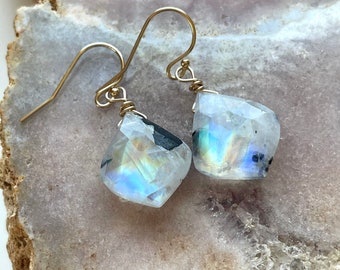 Rainbow Moonstone Earrings Silver or Gold, June Birthstone Jewelry