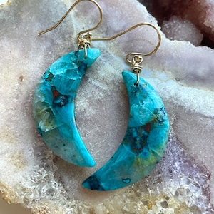 Chrysocolla Earrings, Statement Earrings, Gold Earrings, Raw Stone Earrings, Raw Crystal Earrings, Boho Bride Earrings, Long Drop Earrings
