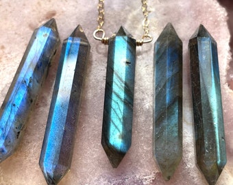 Labradorite Necklace Pendant, Gemstone Necklace, Crystal Point Necklace