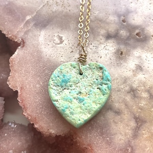 Green Raw Turquoise Heart pendant  Necklace on 14KT Gold Filled Chain