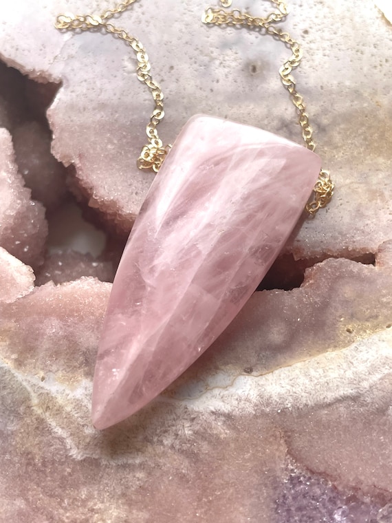 Large Rose Quartz Pendant Necklace Pink Statement Necklace Crystal Healing Pendant Necklace Etsy