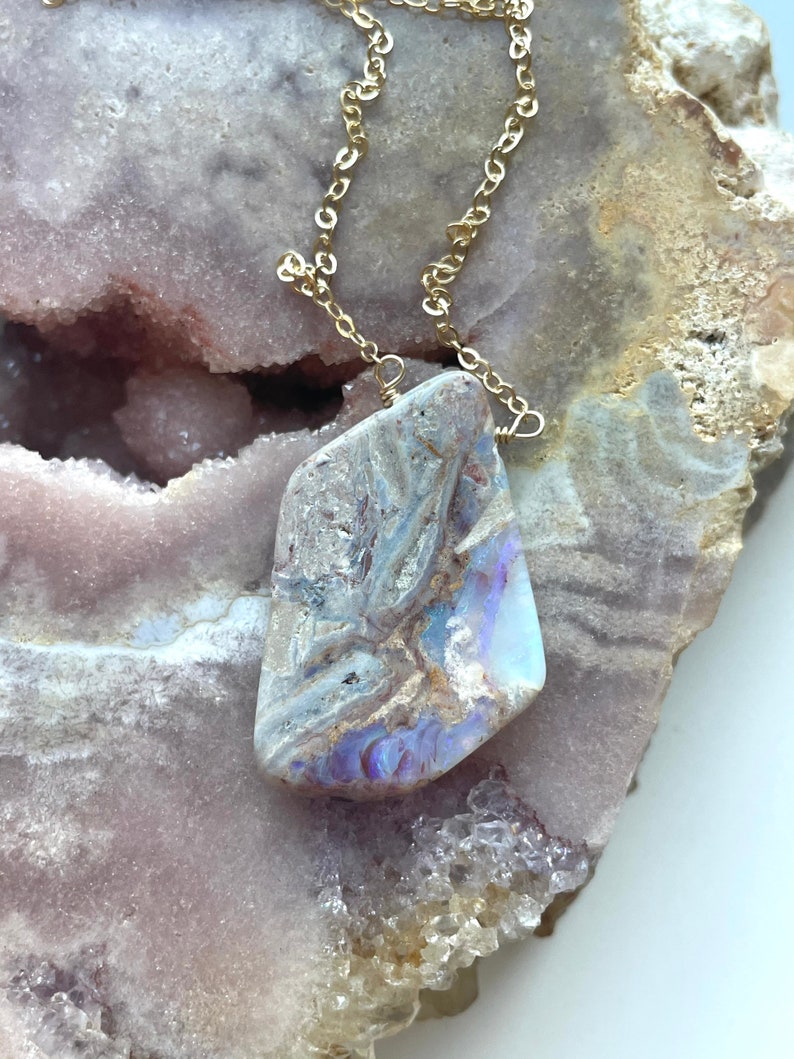 Raw Opal Necklace, Australian Opal, Opal Pendant, Genuine Opal Necklace, Natural Opal Necklace, October Birthstone Necklace, Gift For Women image 4