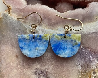 Lapis Lazuli Dangle Earrings: Gold Filled Statement Jewelry