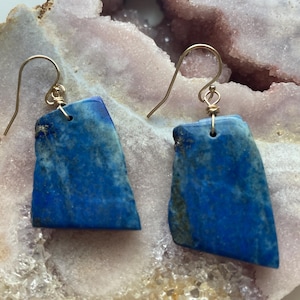 Lapis Lazuli Gold Filled Dangle Earrings: Boho Statement Jewelry
