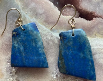 Lapis Lazuli Gold Filled Dangle Earrings: Boho Statement Jewelry
