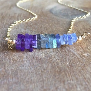 Dainty Necklace • Night Sky Necklace • Amethyst • Labradorite • Tanzanite Necklace • Crystal  Jewelry  • Silver or Gold