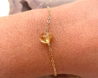 Citrine Bracelet For Women, Natural Citrine Bracelet, Citrine Bead Bracelet, Yellow Citrine Crystal Bracelet, Sterling Silver or 14kt Gold F