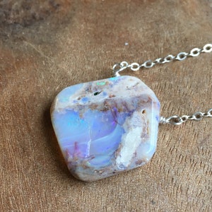 Australian Opal Necklace Silver, Genuine Opal Pendant, Australian Opal, October Birthstone Necklace , Gift For Women, image 8