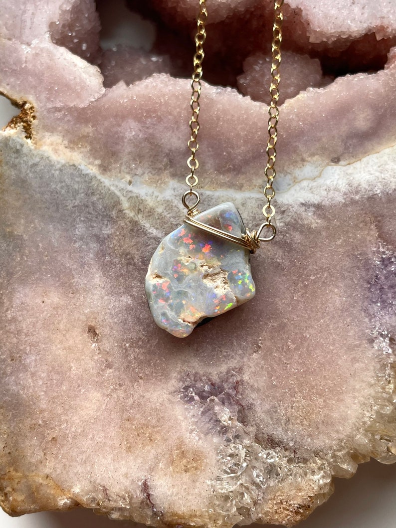 Opal Necklace Raw Opal Necklace October Birthstone Necklace Opal Jewelry Raw Stone Necklace Gift For Mom Raw Opal Bild 2
