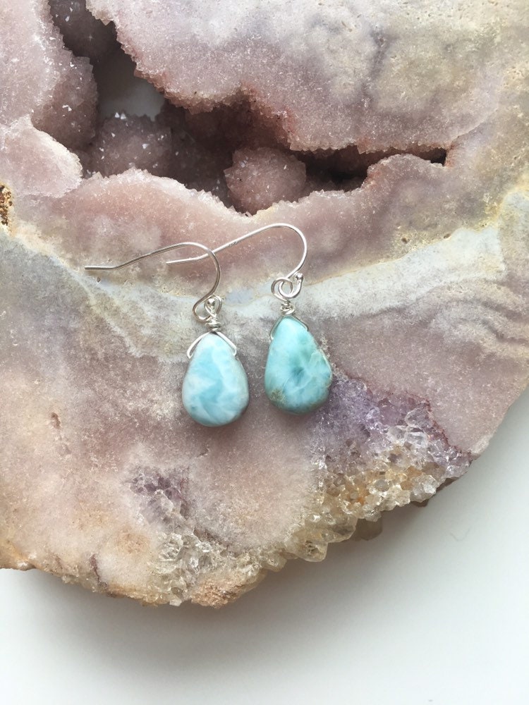 Dainty Larimar Earrings Sterling Silver or Gold Larimar | Etsy