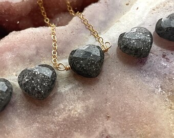 Black Sunstone Heart Necklace, Witchy Necklace, Dainty Crystal Pendant Necklace, Sunstone Jewelry, Necklaces For Women, Gift For Her