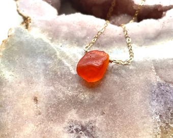 Raw Carnelian Pendant: 14k Gold Filled Crystal Necklace