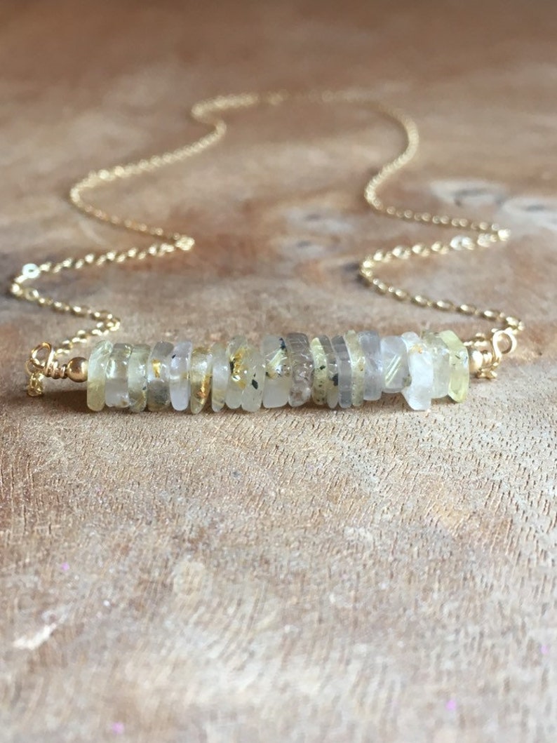 Golden Rutile Quartz Bar Necklace Gift For Her Crystal Necklace Golden Healer Rutile Quartz Jewelry Healing Necklace