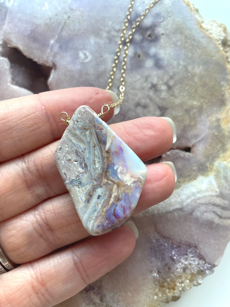 Raw Opal Necklace, Australian Opal, Opal Pendant, Genuine Opal Necklace, Natural Opal Necklace, October Birthstone Necklace, Gift For Women image 5