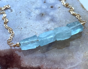 Raw Aquamarine Pendant Necklace, March Birthday Jewelry, Natural Aquamarine Necklace, Aquamarine Choker Necklace, Crystal Necklace