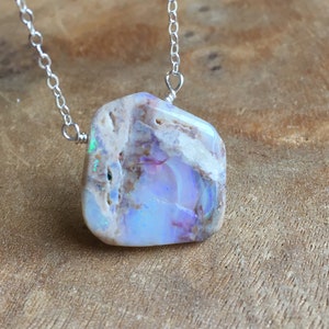 Australian Opal Necklace Silver, Genuine Opal Pendant, Australian Opal, October Birthstone Necklace , Gift For Women, image 1