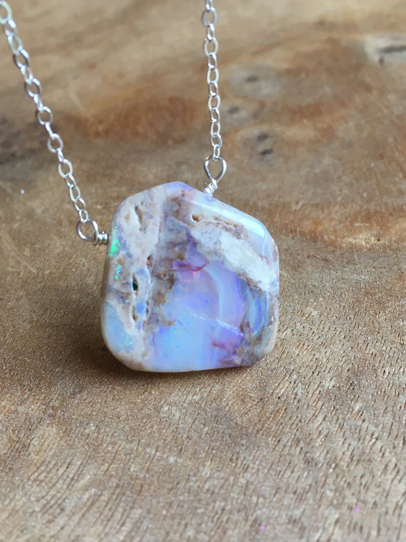 Australian Opal Necklace Silver, Genuine Opal Pendant, Australian Opal, October Birthstone Necklace , Gift For Women, image 1