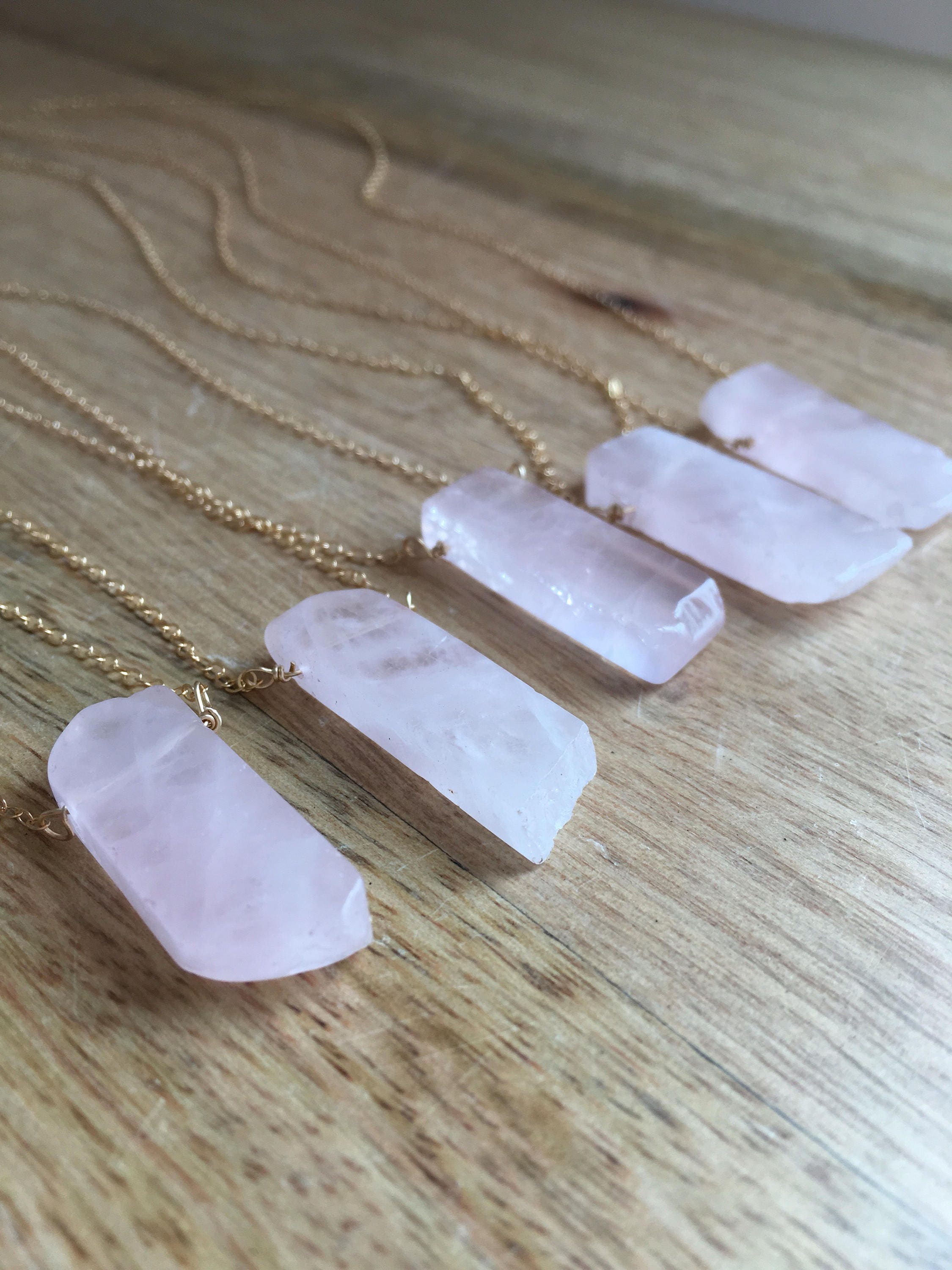 Rose Quartz Necklace Crystal Necklace Rose Quartz Jewelry Etsy
