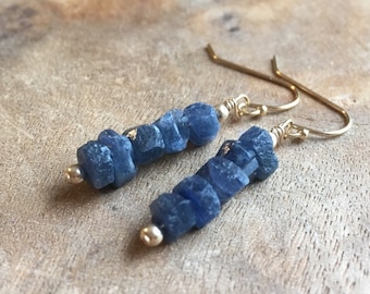Raw Sapphire Earrings - September Birthstone Earrings - Sapphire Drop Earrings - Raw Crystal Jewelry - Birthday Gift For Her