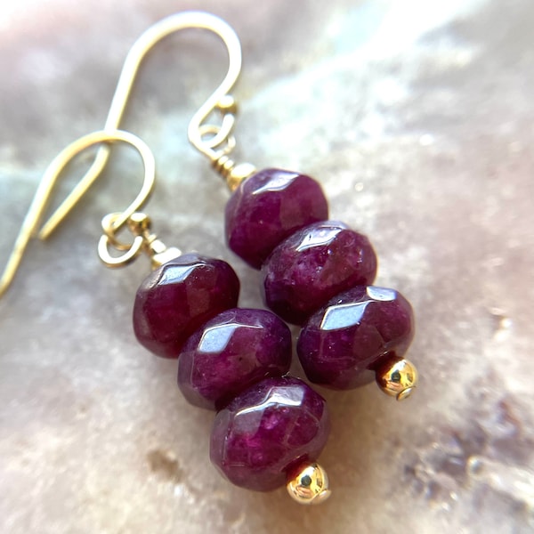 Ruby Dangle Earrings, Sterling Silver Ruby Earrings, Genuine Ruby Earrings, Ruby Earrings, July Birthstone, Birthstone Earrings Women