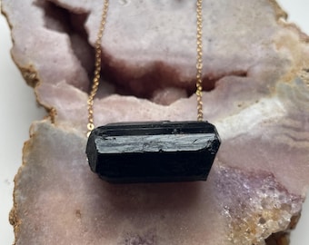 Raw Black Tourmaline Pendant Necklace: Sterling Silver or Gold Filled