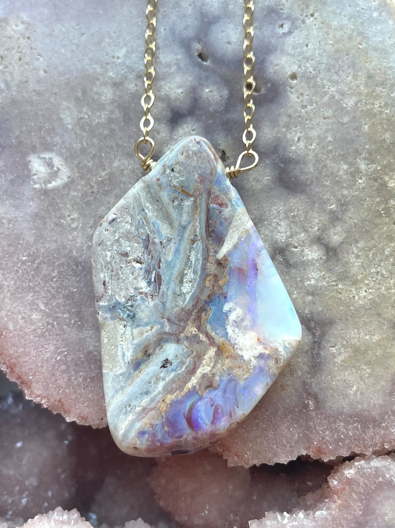 Raw Opal Necklace, Australian Opal, Opal Pendant, Genuine Opal Necklace, Natural Opal Necklace, October Birthstone Necklace, Gift For Women image 1