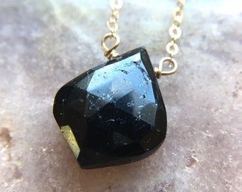 Raw Black Tourmaline Pendant: Sterling Silver or Gold Filled Chain