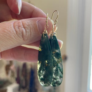 Moss Agate Earrings Dangle, Statement Earrings, Moon Earrings, Gift For Friend, Gift For Her