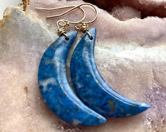 Lapis Lazuli Gold Filled Dangle Earrings: Boho Statement Jewelry