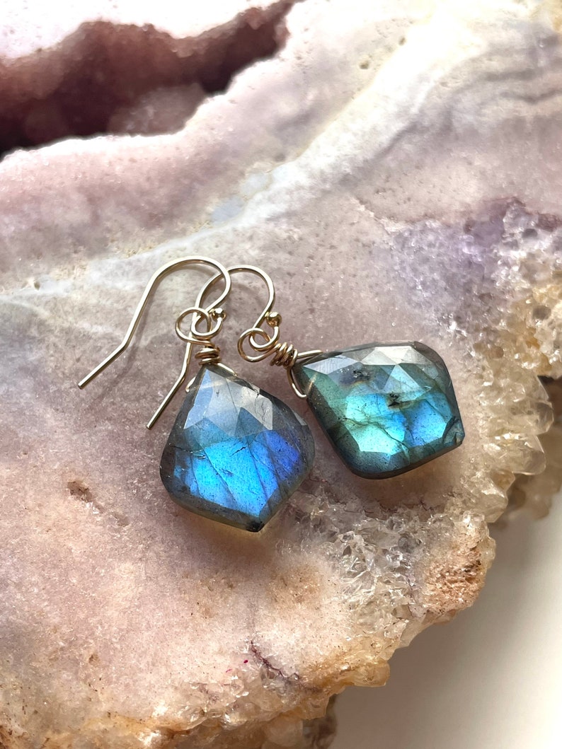 Labradorite Dangle Earrings, Labradorite Earrings Sterling Silver Gold, Labradorite Jewelry, Gift For Women, Gift For Her image 10