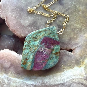 Raw Ruby in Fuchsite Necklace: 14k Gold Filled Crystal Pendant