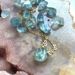 Raw Aquamarine Pendant Necklace: Dainty March Birthstone Jewelry