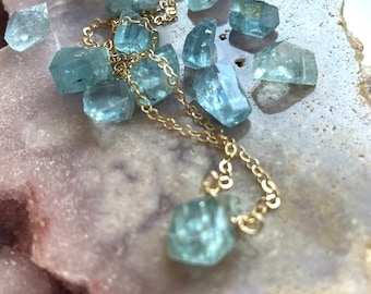 Raw Aquamarine Pendant Necklace: Dainty March Birthstone Jewelry