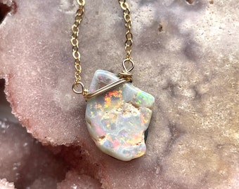 Opal Necklace - Raw Opal Necklace - October Birthstone Necklace - Opal Jewelry - Raw Stone Necklace - Gift For Mom - Raw Opal