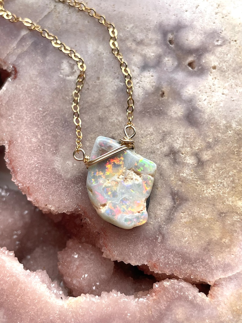Opal Necklace Raw Opal Necklace October Birthstone Necklace Opal Jewelry Raw Stone Necklace Gift For Mom Raw Opal image 1