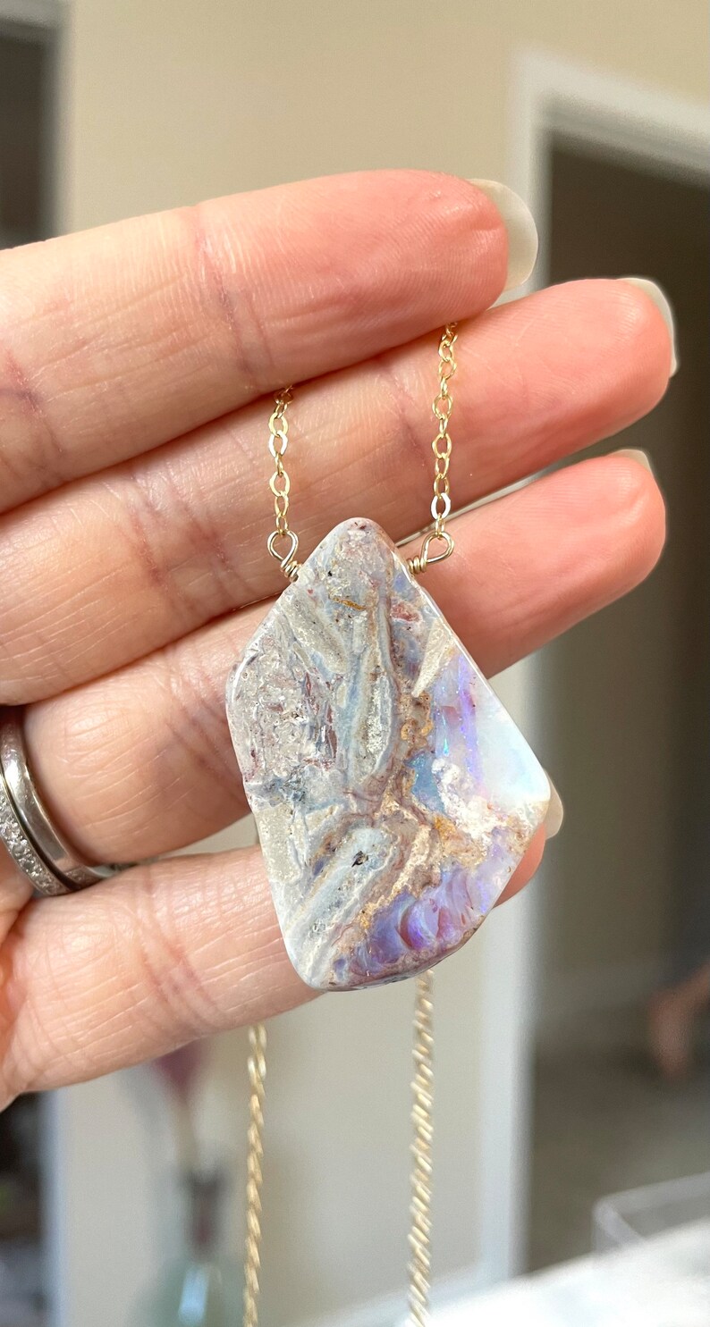 Raw Opal Necklace, Australian Opal, Opal Pendant, Genuine Opal Necklace, Natural Opal Necklace, October Birthstone Necklace, Gift For Women image 6