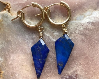 Lapis Lazuli Dangle Earrings, Royal Blue Earrings, Statement Earrings,Something Blue, Gold Hoop Earrings