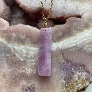Raw Kunzite Crystal Pendant: Gold Filled Wire Wrapped Necklace