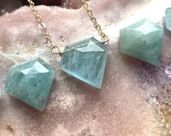 Raw Aquamarine Pendant Necklace, March Birthday Jewelry, Crystal Necklace