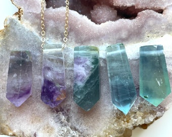 Fluorite Crystal Necklace, Rainbow Fluorite Necklace, Raw Fluorite Necklace, Raw Stone Necklaces For Women